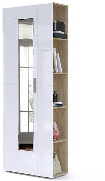 Лайн Прихожая № 04, цвет дуб крафт серый/фасады МДФ белый глянец, ШхГхВ 77х35х210 см., универсальная сборка