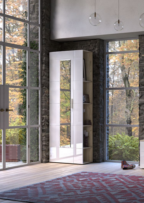 Лайн Прихожая № 04, цвет дуб крафт серый/фасады МДФ белый глянец, ШхГхВ 77х35х210 см., универсальная сборка