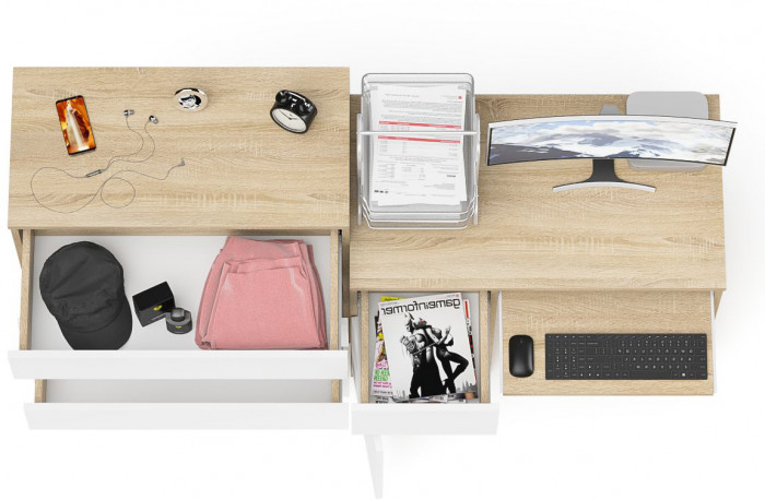 Мори Стол компьютерный МС-1 левый + Комод МК800.4, цвет дуб сонома/белый, ШхГхВ 170,4х50х94 см., выдвижной ящик слева, НЕ универсальная сборка