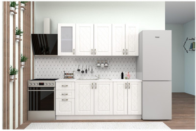 Кухня МДФ Ромб 1800 (Белый/Ясень патина)