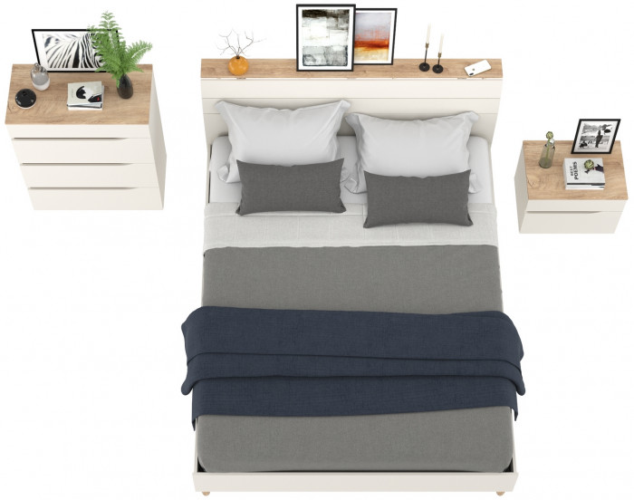 Муссон Кровать 11.41 + ортопед + Тумба 16.03 + Комод 13.97, цвет белый/дуб эндгрейн элегантный, сп. м. 1600х2000 мм., б/м