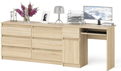 Мори компьютерный стол МС-1 левый + Комод МК1380.6, дуб сонома