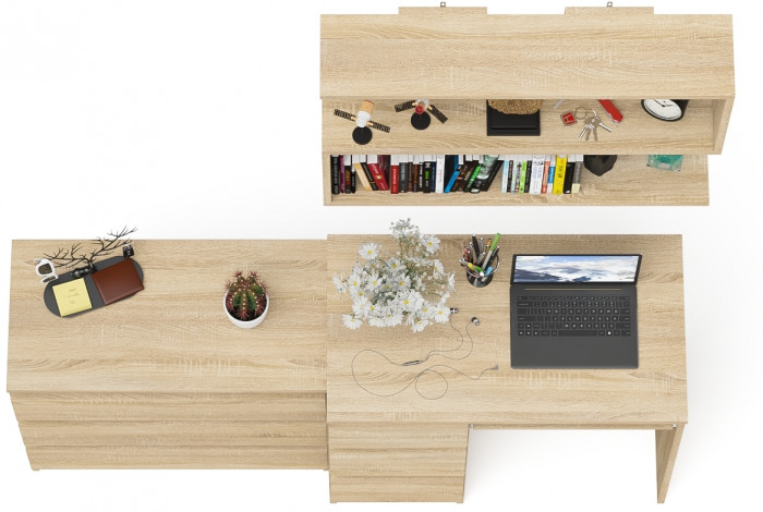 Мори компьютерный стол МС-6 левый + Комод МК800.1 + Полка 900, дуб сонома