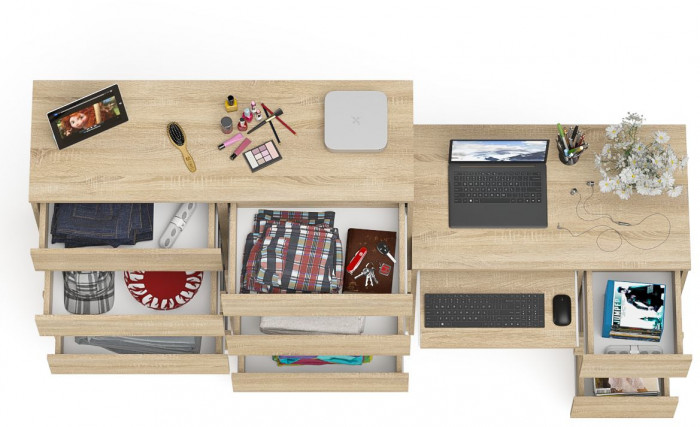 Мори компьютерный стол МС-6 правый + Комод МК1200.10, дуб сонома