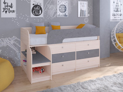 Кровать чердак Астра 9 V3 Дуб молочный/Железный Камень