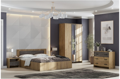 Мебель для спальни &quot;МСП 1 Тумба прикроватная&quot; Серия 2 Дуб Золотой/Камень Темный