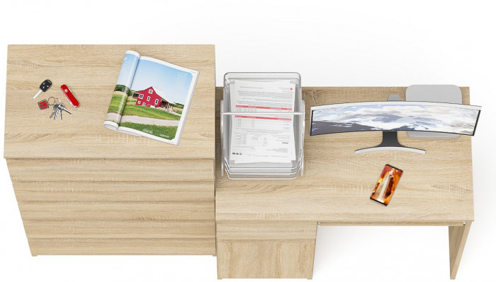 Мори Стол компьютерный МС-1 левый + Комод МК700.5, цвет дуб сонома, ШхГхВ 160,4х50х114 см., выдвижной ящик слева, НЕ универсальная сборка