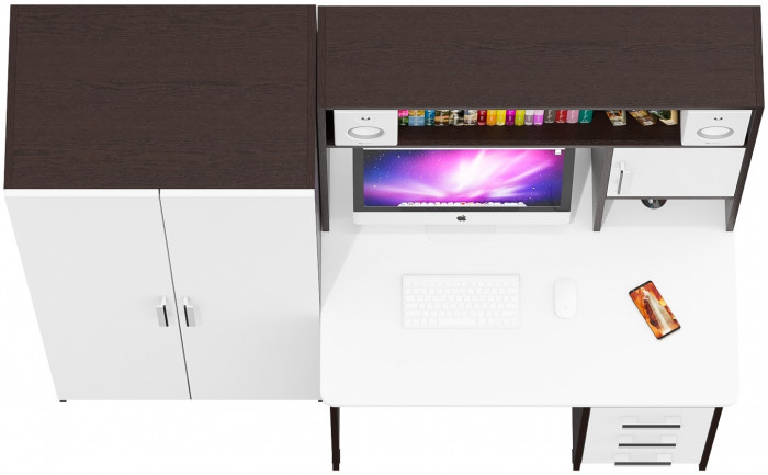 Стол компьютерный С-МД-СК9+Шкаф С-МД-СК9Ш, цвет венге/белый шагрень, ШхГхВ 172х70х160 см., НЕ универсальная сборка