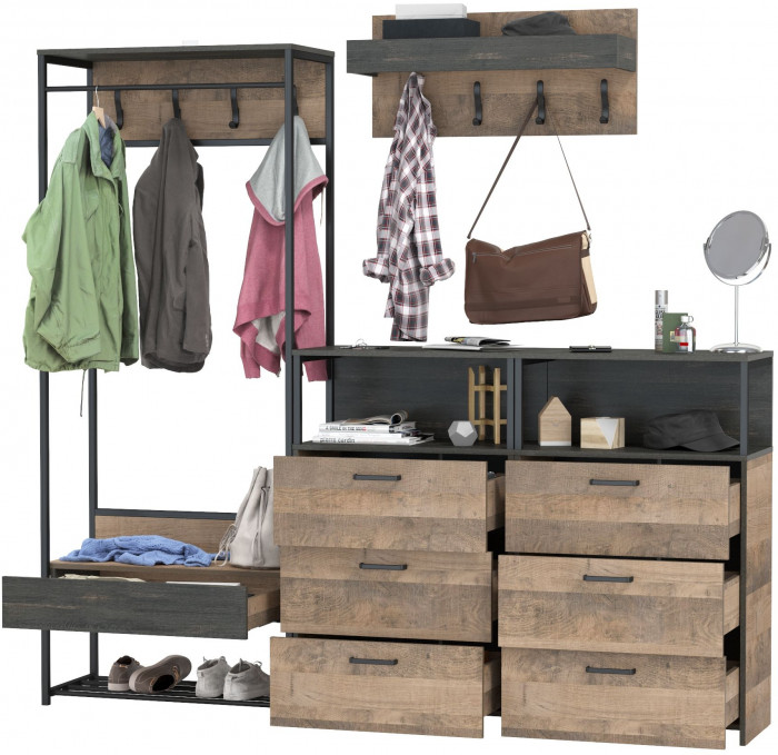 Трувор Прихожая 223, цвет дуб гранж песочный/интра, ШхГхВ 212х37х194,2 см., универсальная сборка