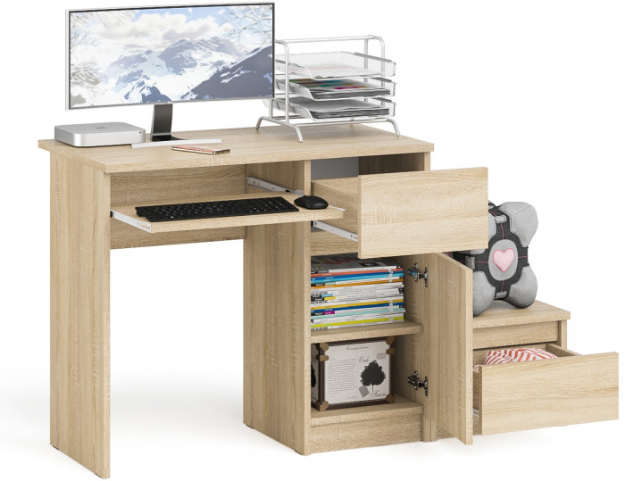 Мори компьютерный стол МС-1 правый + Тумба ТМП400.1, дуб сонома