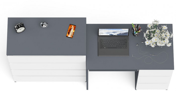 Мори компьютерный стол МС-6 правый + Комод МК800.4, графит/белый