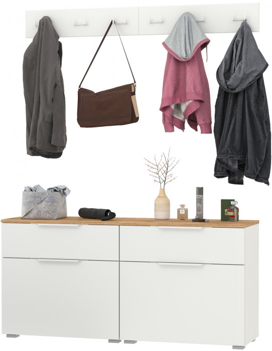 Октава Прихожая 05, белый шагрень/дуб крафт золотой/фасады МДФ белый шагрень