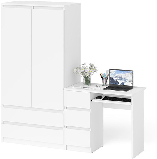 Мори Стол компьютерный МС-6 левый + Шкаф МШ900.1, цвет белый, ШхГхВ 180,4х50,4х179,6 см., выдвижные ящики слева, НЕ универсальная сборка