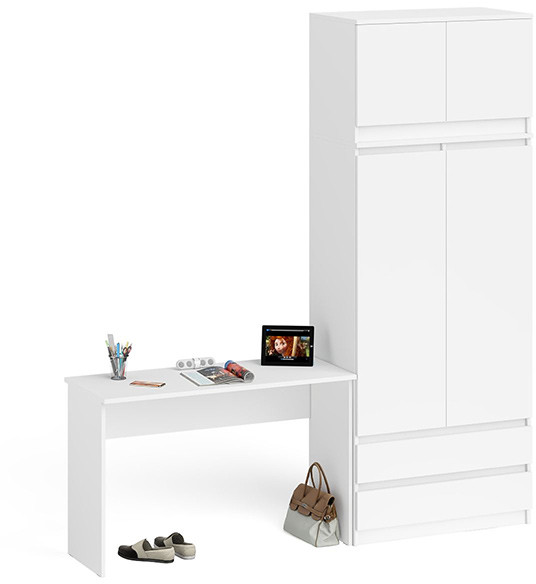 Мори Стол письменный МСП1200.1 + Шкаф МШ900.1 + Антресоль МА900.1, цвет белый, ШхГхВ 210,8х50,4х234,2 см., универсальная сборка