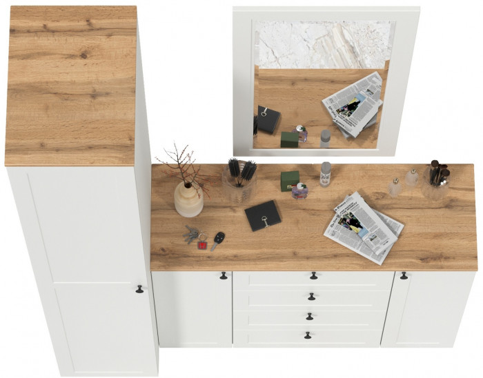 Остин Прихожая 20, цвет белый шагрень/дуб крафт золотой, ШхГхВ 160х54,3х229,6 см., универсальная сборка