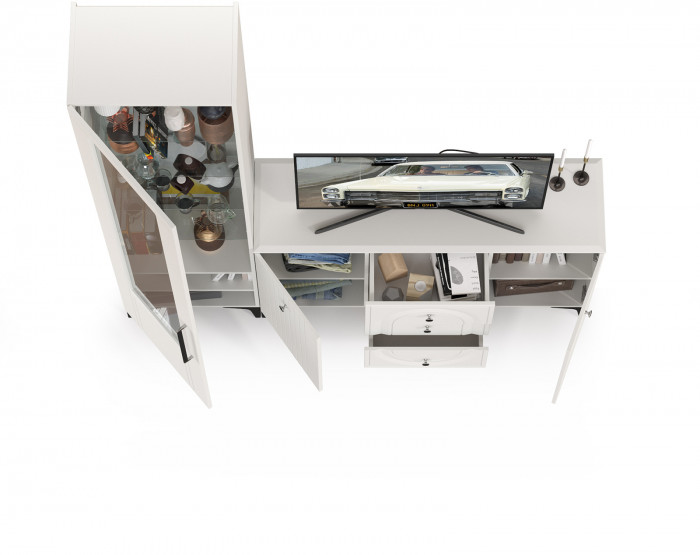 Валенсия Гостиная № 092, ЛДСП белый шагрень/МДФ белый шагрень