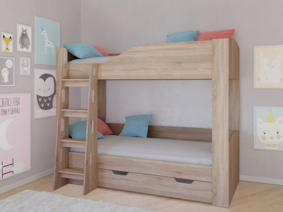 Кровать двухъярусная АСТРА 2 Сонома/Сонома с ящиком