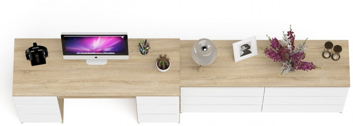 Мори компьютерный стол МС-2 + Комод МК1380.6, дуб сонома/белый