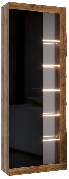 Прага Шкаф-Витрина ЛДСП Дуб Делано/Черный глянец