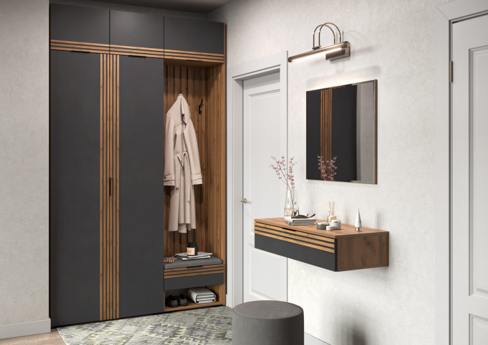 Прихожая Нао, набор №7, Дуб вотан/Графит, Вотан, Simple 27