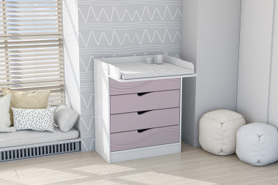 Детский Комод раскладной Бриз МДФ, Белый/Ирис (Волна)