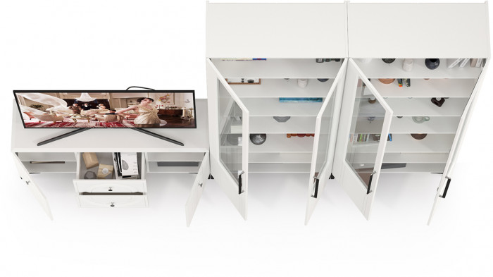 Валенсия Гостиная № 073, ЛДСП белый шагрень/МДФ белый шагрень