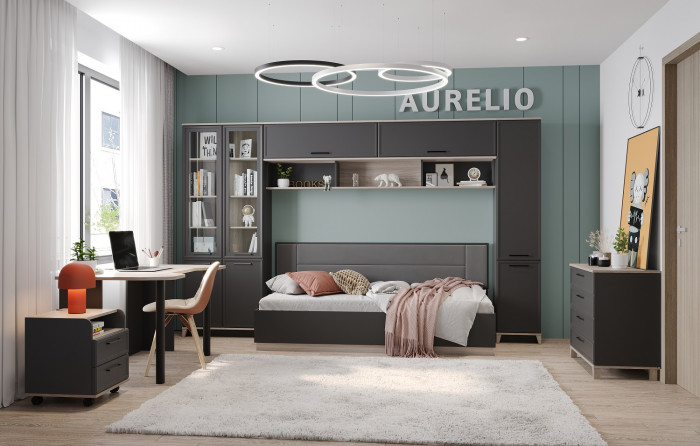 Кровать Аурелио 80, Антрацит-Блеквуд Сатиновый