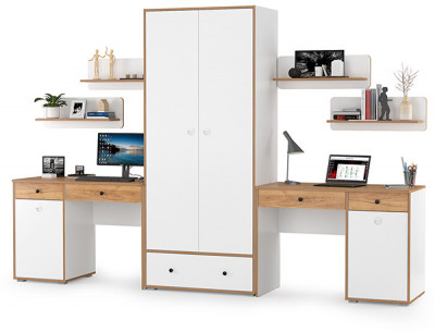 Вуди Компоновка № 27, цвет белый премиум/дуб крафт золотой, ШхГхВ 306х52,7х205 см., универсальная сборка