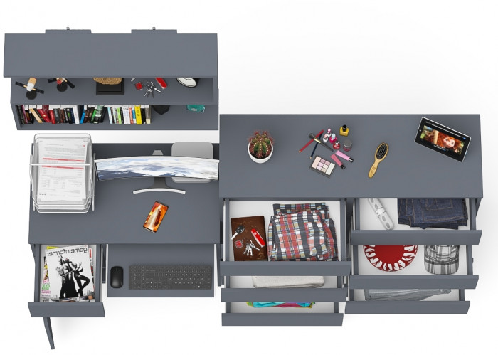 Мори компьютерный стол МС-1 левый + Комод МК1200.10 + Полка 900, графит