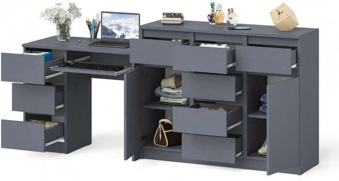Мори компьютерный стол МС-6 левый + Комод МК1200.4, графит