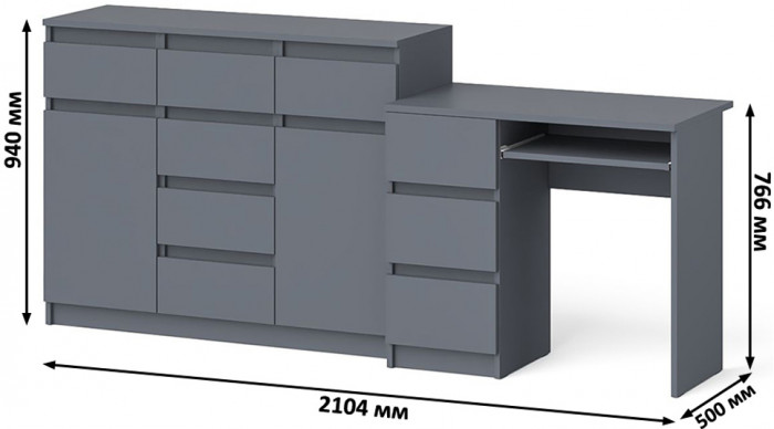 Мори компьютерный стол МС-6 левый + Комод МК1200.4, графит