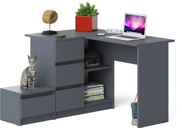 Мори Стол компьютерный МС-16 левый + Тумба ТМП400.1, цвет графит, ШхГхВ 164,8х84,9х76,6 см., выдвижные ящики слева, НЕ универсальная сборка