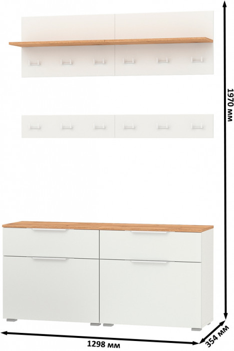 Октава Прихожая 07, белый шагрень/дуб крафт золотой/фасады МДФ белый шагрень