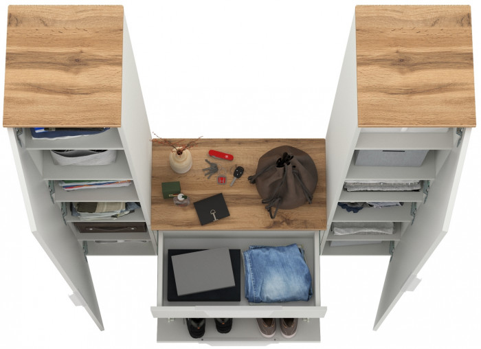 Октава Прихожая 17, цвет белый шагрень/дуб крафт золотой/фасады МДФ белый шагрень, ШхГхВ 129,3х35,4х197,6 см., универсальная сборка