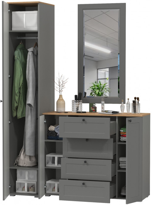 Остин Прихожая 20, цвет серый графит/дуб крафт золотой, ШхГхВ 160х54,3х229,6 см., универсальная сборка