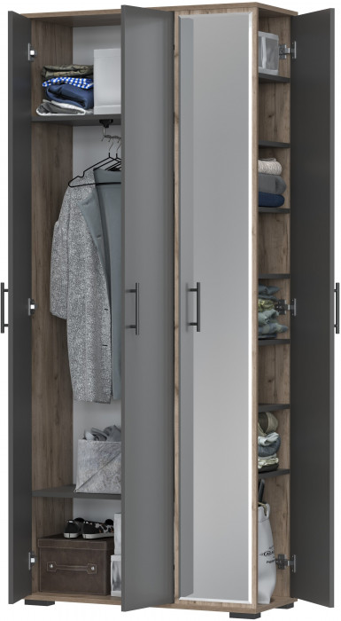 Прихожая 2-3421дкт/граф Домино-мини, цвет дуб крафт табачный/графит, ШхГхВ 88х36х202 см., универсальная сборка