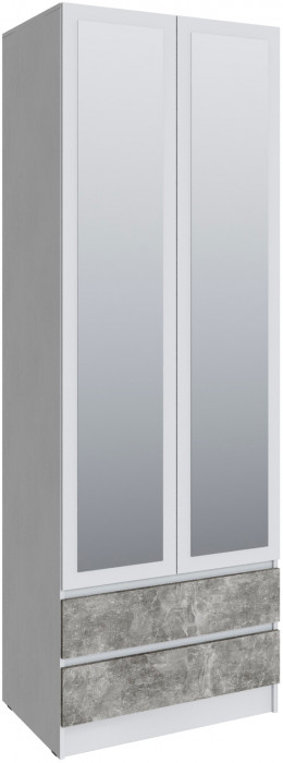 Шкаф Мадрид (0,8) с 2 ящ. без ручек с зеркалом, Белый/ателье светлое
