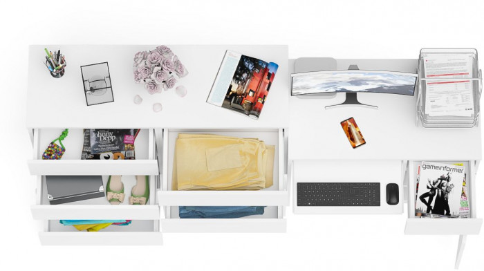 Мори компьютерный стол МС-1 правый + Комод МК1200.8, белый