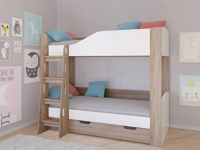 Кровать двухъярусная АСТРА 2 Сонома/Белый с ящиком