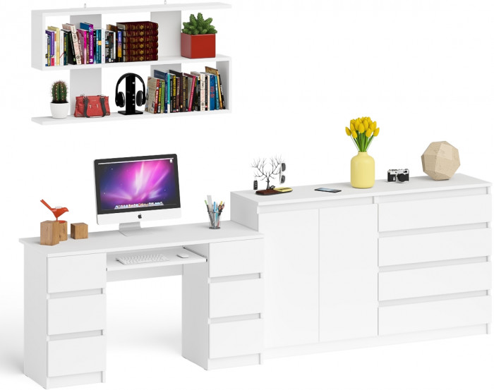 Мори компьютерный стол МС-2 + Комод МК1600.1 + Полка 1200, белый