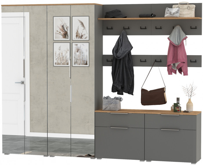 Октава Прихожая 36, серый графит/дуб крафт золотой/фасады МДФ серый графит