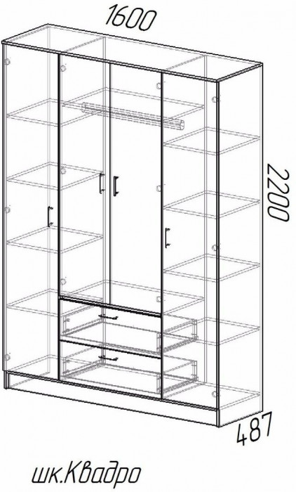 Квадро Шкаф четырёхдверный белый (Белый)