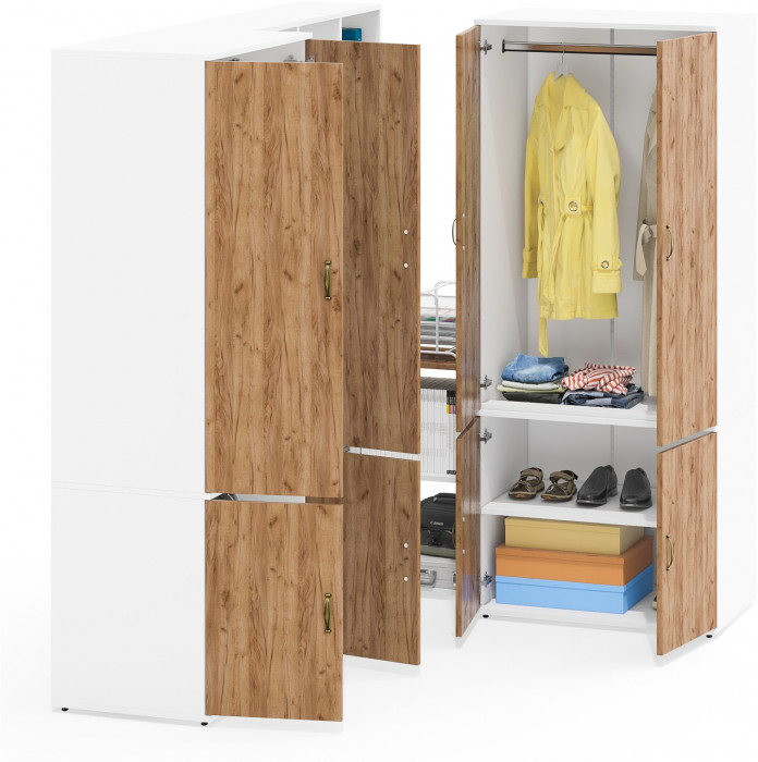 Лидер-8 Стол + Полка + Шкаф МД 19Б + Шкаф МД 19Б, цвет белый шагрень/крафт золото, ШхГхВ 325х50х75/190 или 240х115/50х75/190 см., НЕ ун. сборка