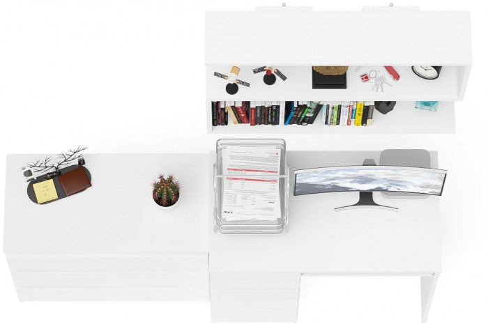 Мори Стол компьютерный МС-1 левый + Комод МК800.1 + Полка 900, цвет белый, ШхГхВ 170,4х50х209,6 см., НЕ универсальная сборка