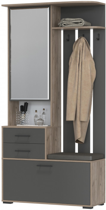 Прихожая 2-3431дкт/граф Домино - Шкаф с вешалкой, цвет дуб крафт табачный/графит, ШхГхВ 100х36х202 см., универсальная сборка