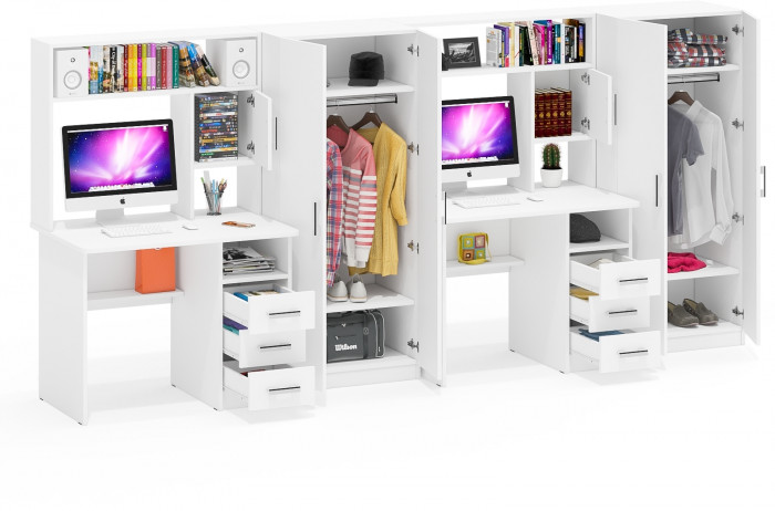 С-МД-СК9 Компоновка № 08, цвет белый шагрень, ШхГхВ 344х70х160 см., НЕ универсальная сборка