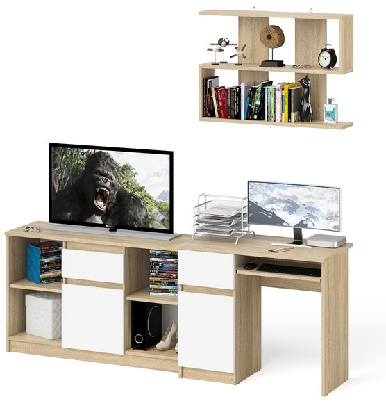 Мори компьютерный стол МС-1 левый + Тумба МТВ1204.1 + Полка 900, дуб сонома/белый