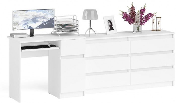 Мори компьютерный стол МС-1 правый + Комод МК1380.6, белый