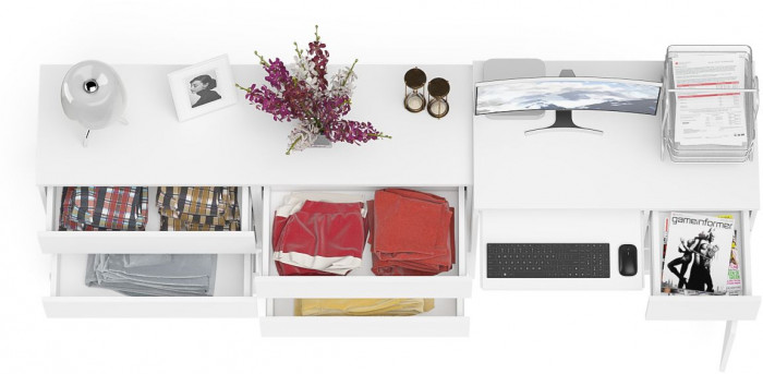 Мори компьютерный стол МС-1 правый + Комод МК1380.6, белый