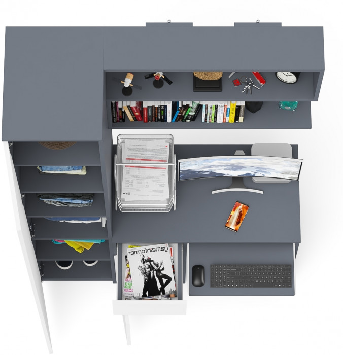 Мори Стол компьютерный МС-1 левый + Пенал МШ400.1 + Полка 900, цвет графит/белый, ШхГхВ 130,4х50,4х209,6 см., НЕ универсальная сборка